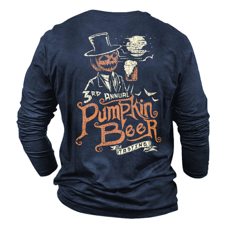 

Men's Halloween Pumpkin Beer Print T-Shirt