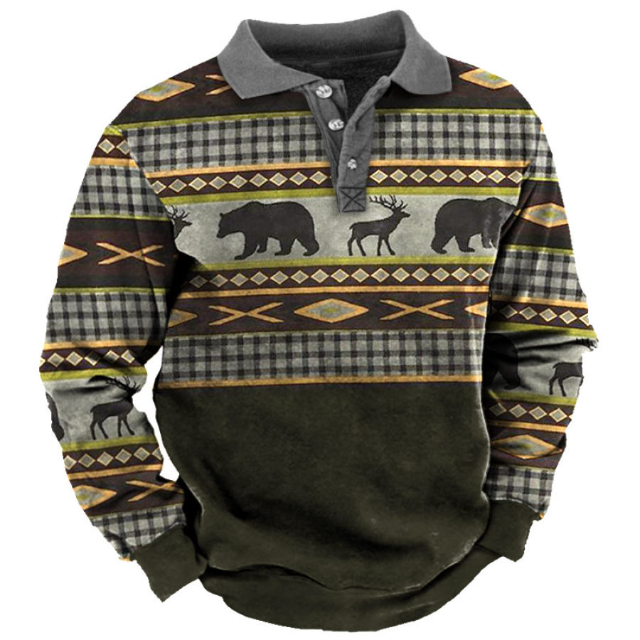 

Men's Plaid Ethnic Print Henley Sweatshirt