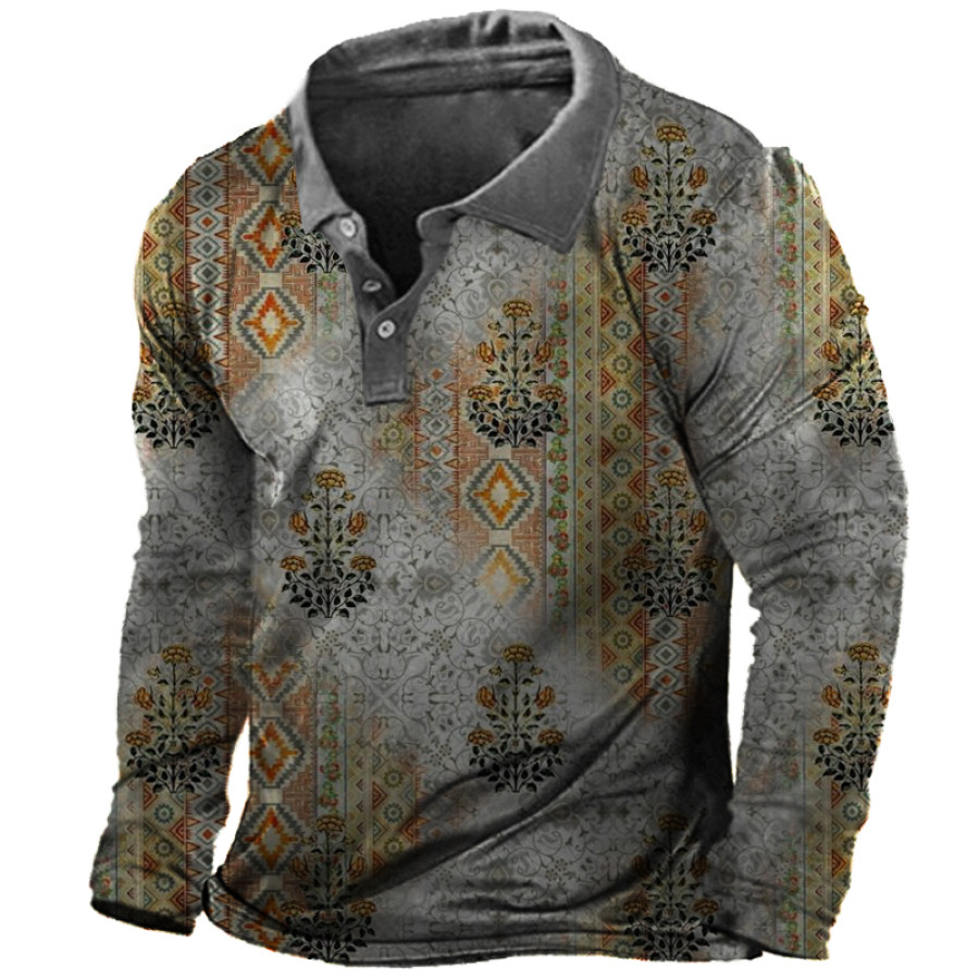

Men's Vintage Ethnic Print Polo T-Shirt