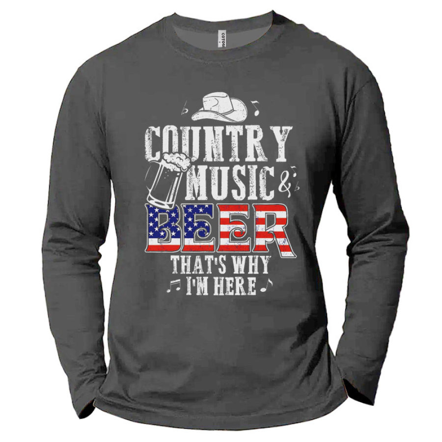 

Country Music Beer Men's Cotton Long Sleeve T-Shirt