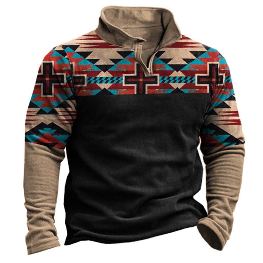 

Men's Vintage Ethnic Geometric Pattern Zipper Sweatshirt