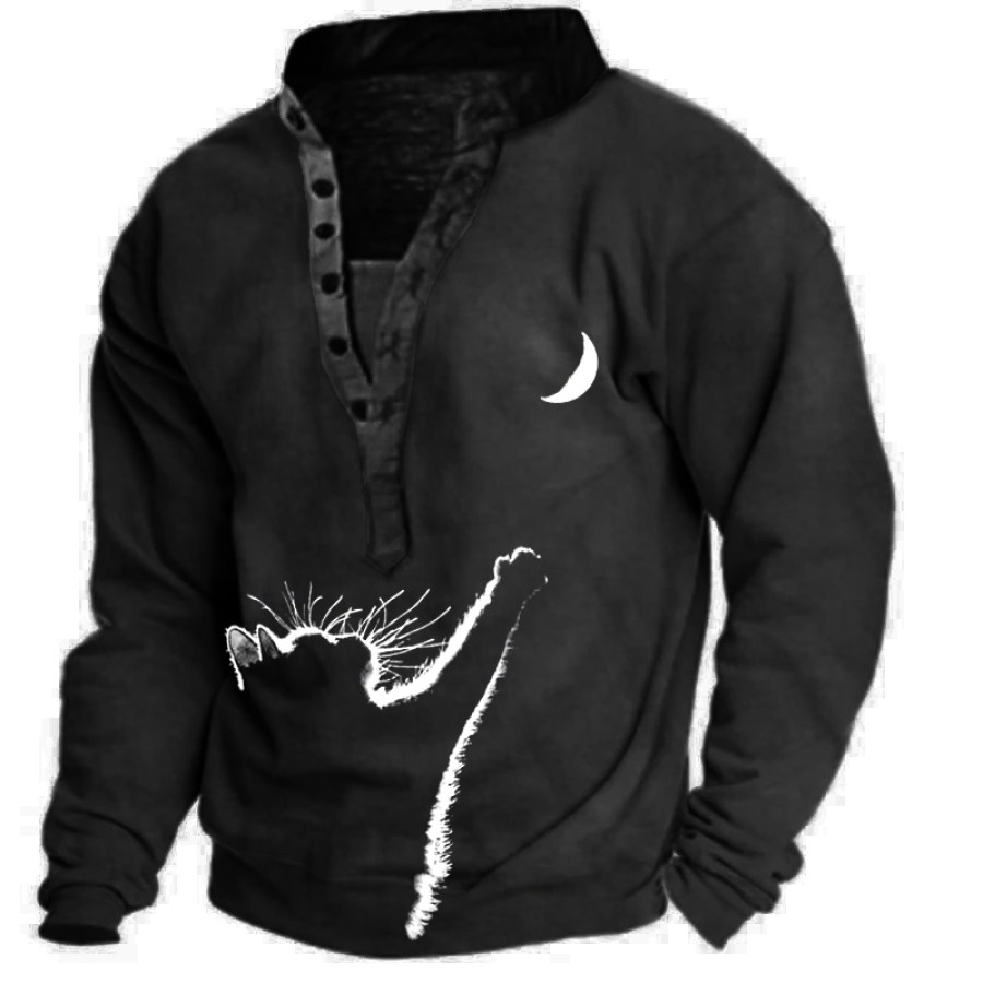 

Men's Cat Moon Henley Hoodie