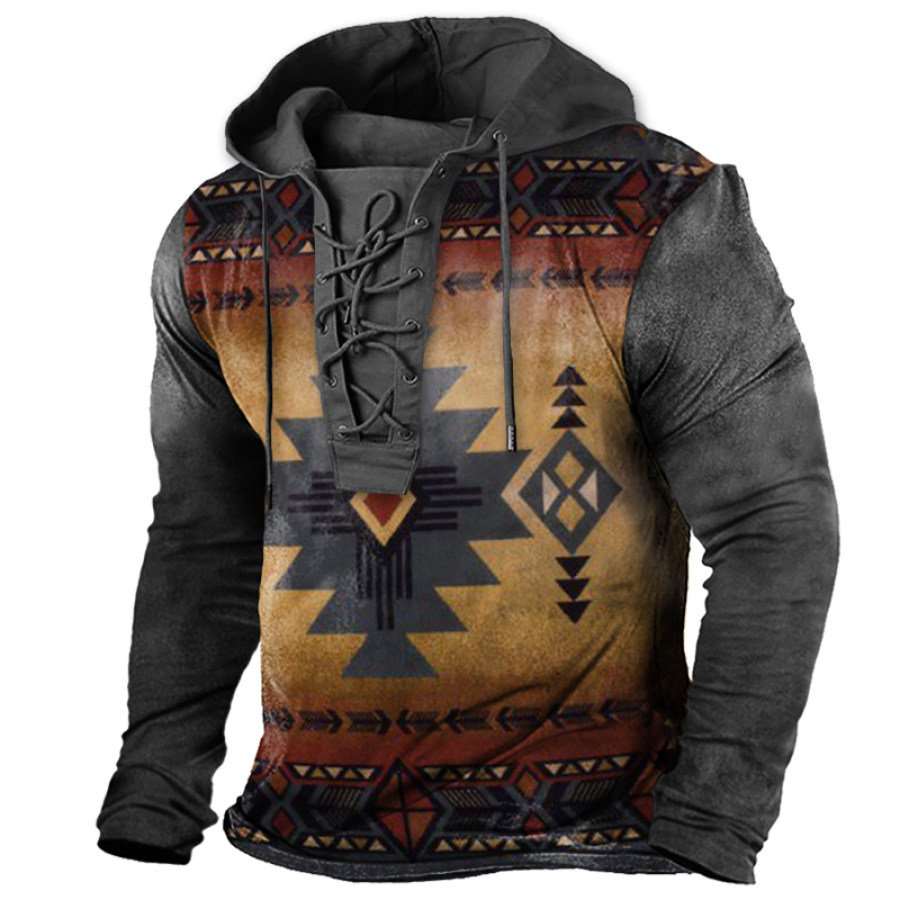 

Men's Vintage Outdoor Tactical Lace-Up Hooded T-Shirt