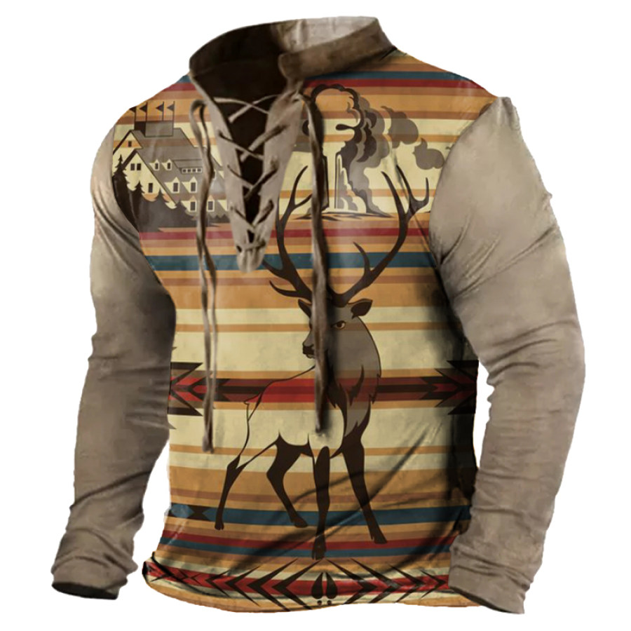 

Men's Vintage Outdoor Tactical Lace-Up Long Sleeve T-Shirt