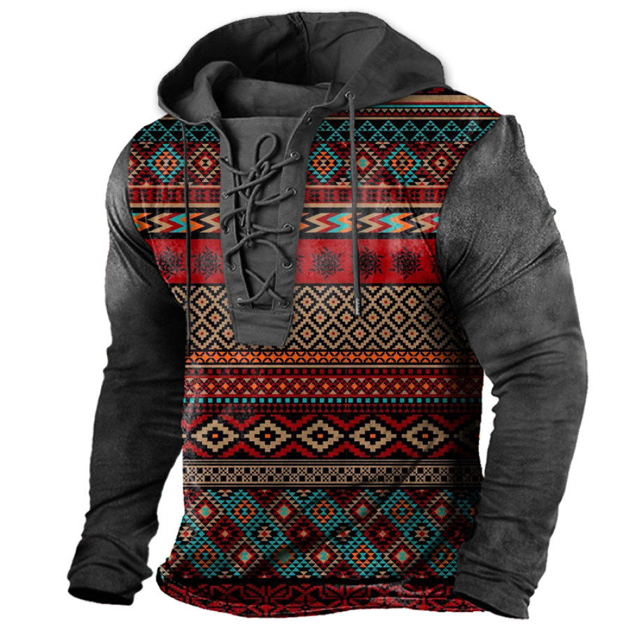 

Men's Vintage Outdoor Tactical Lace-Up Hooded T-Shirt