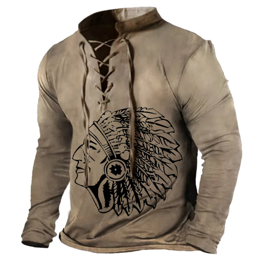 

Men's Vintage Outdoor Tactical Lace-Up Long Sleeve T-Shirt