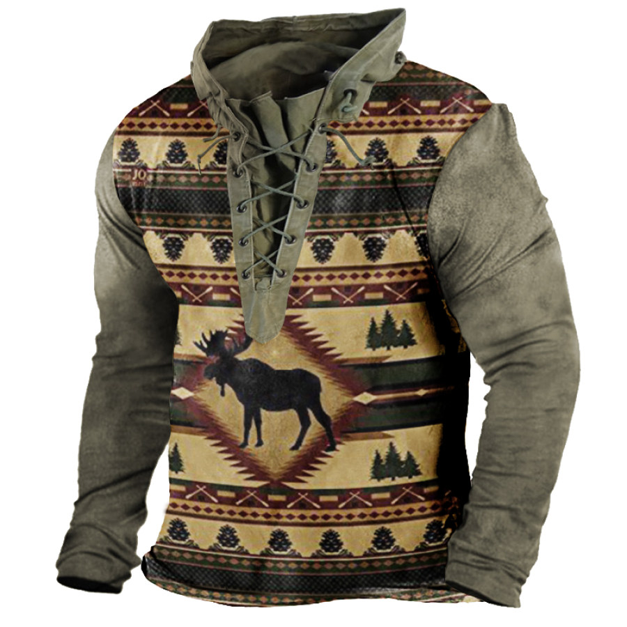 

Men's Vintage Outdoor Tactical Lace-Up Hooded T-Shirt
