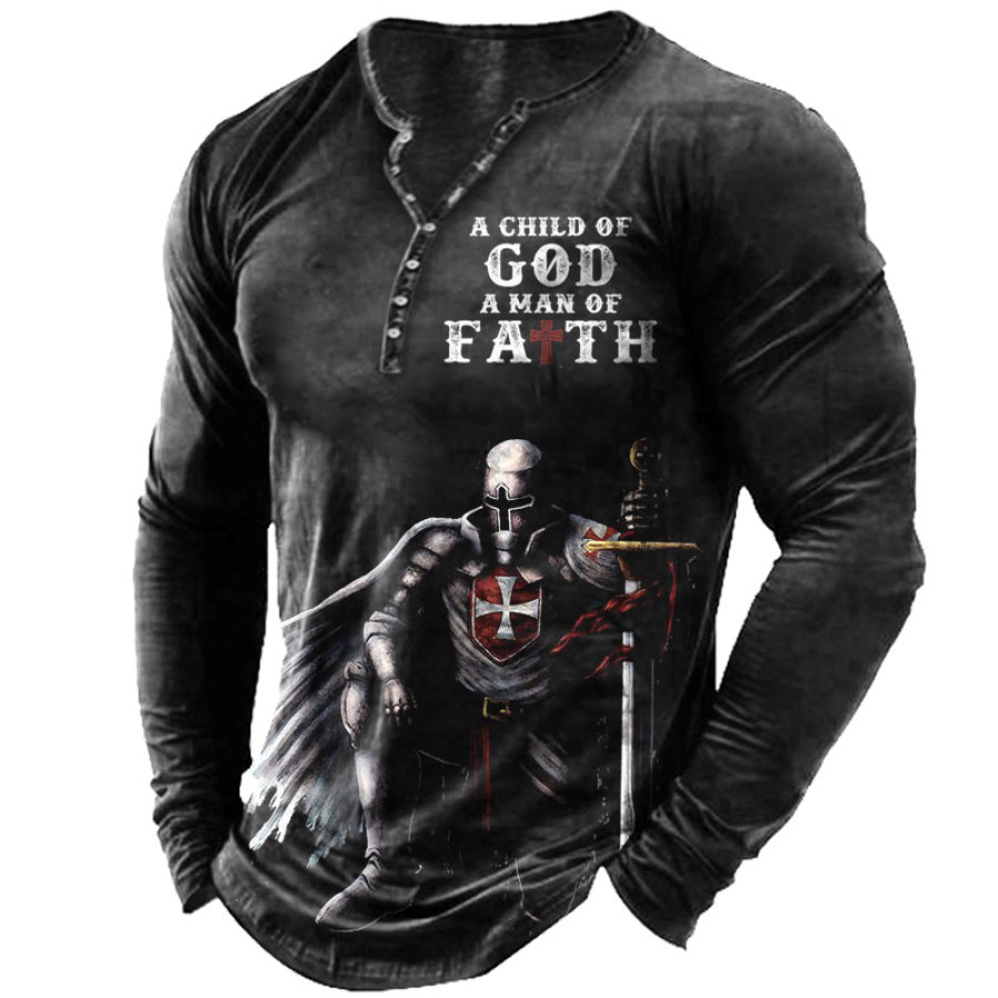 

Men's Vintage Templar Print Henry T-Shirt