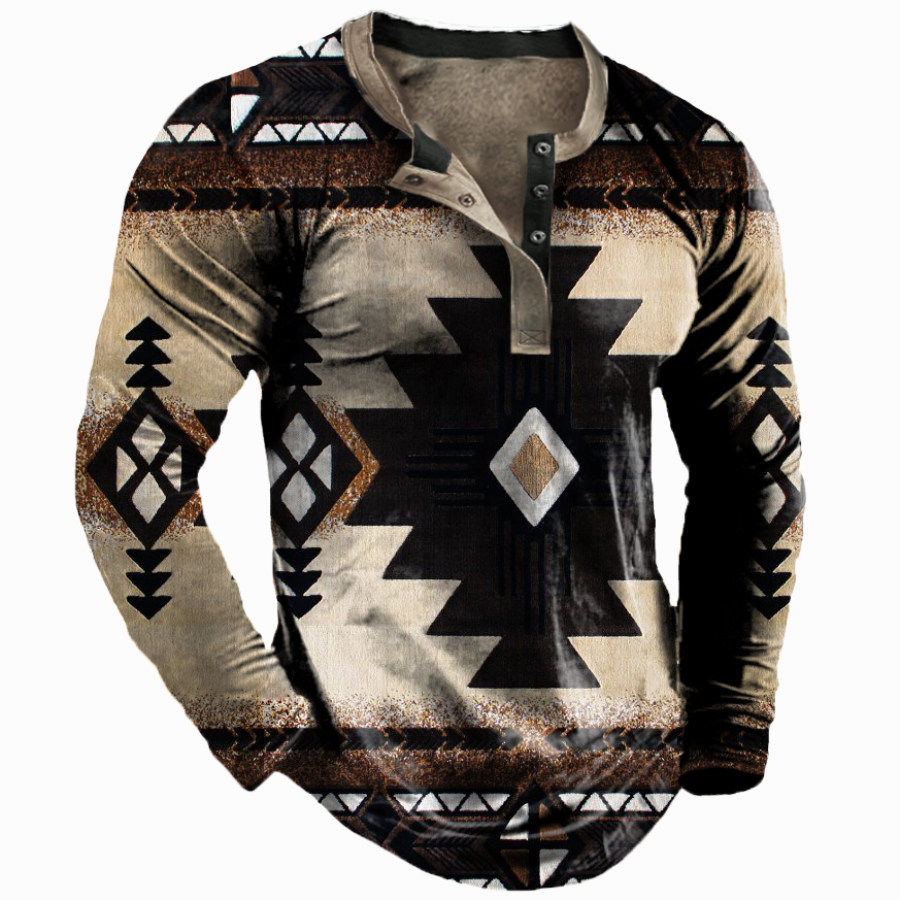 

Men's Ethnic Print Henley Collar T-Shirt