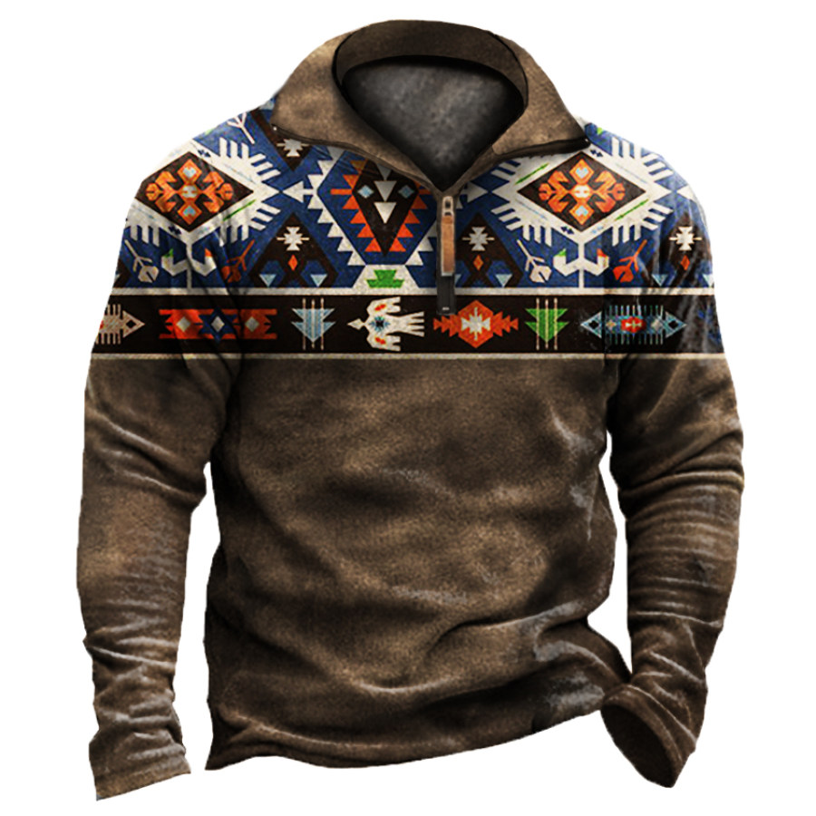 

Men's Outdoor Western Ethnic Pattern Warm Zippered Up Sweatshirt