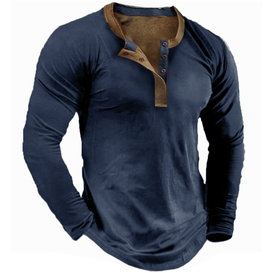 Men's Vintage Long Sleeve Chic Henley T-shirt