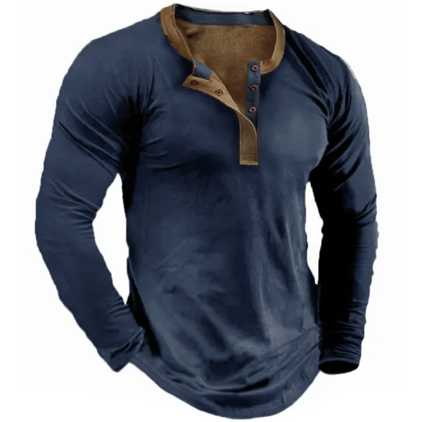 Men's Vintage Long Sleeve Henley T-Shirt - Kalesafe.com 