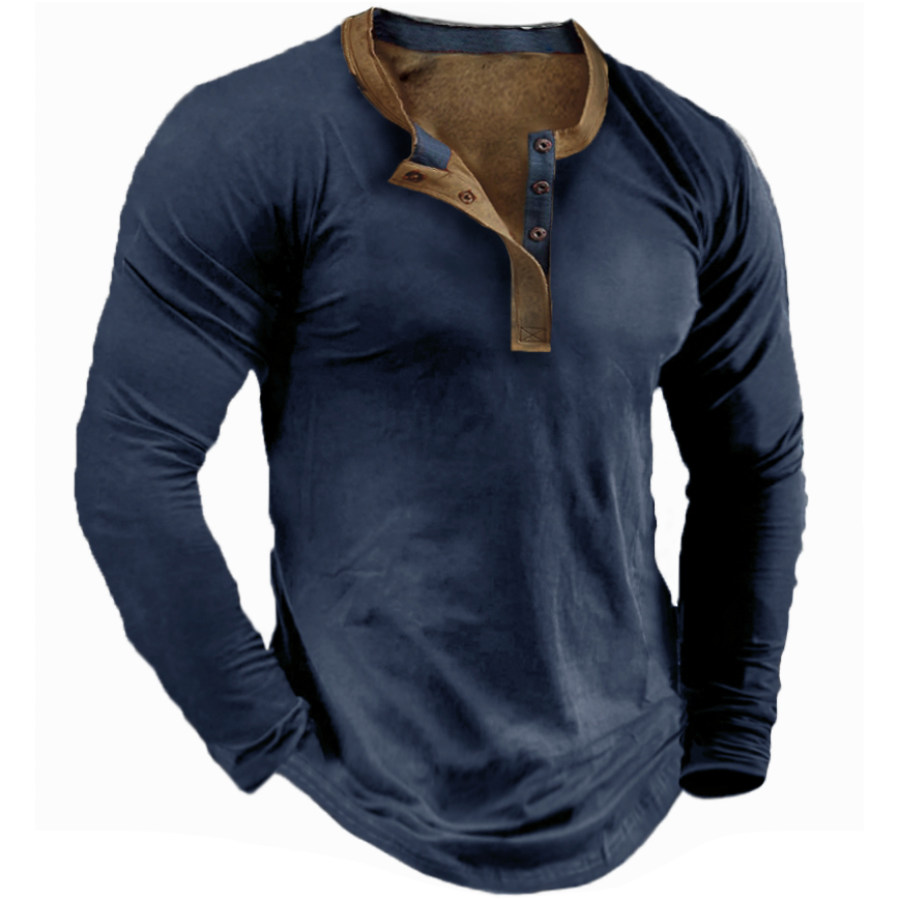 

Camiseta Henley Vintage De Manga Larga Para Hombre