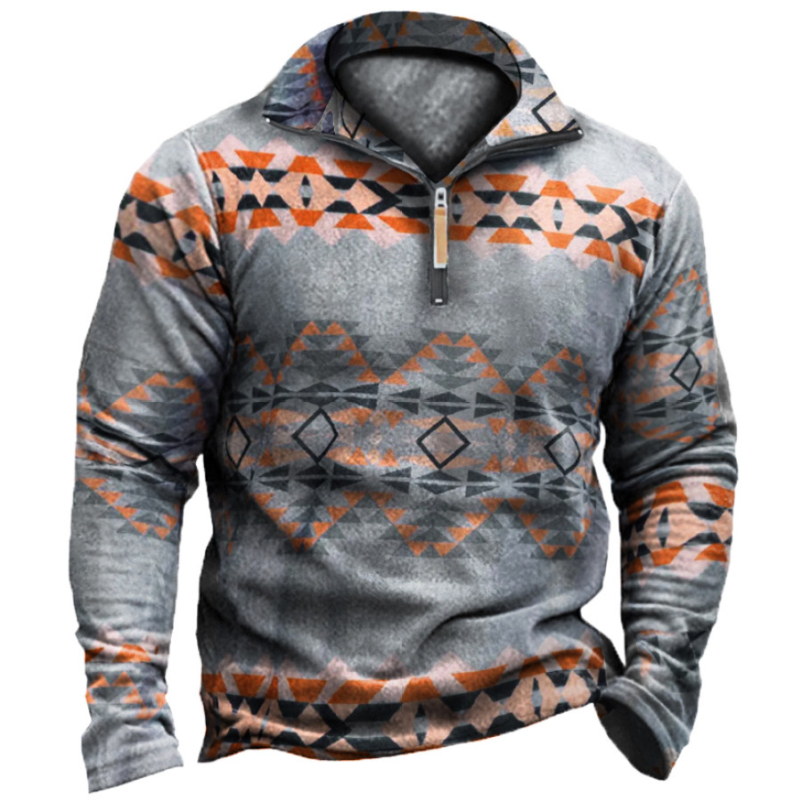 

Men's Retro Patterns Warm Zippered Up Sweatshirt