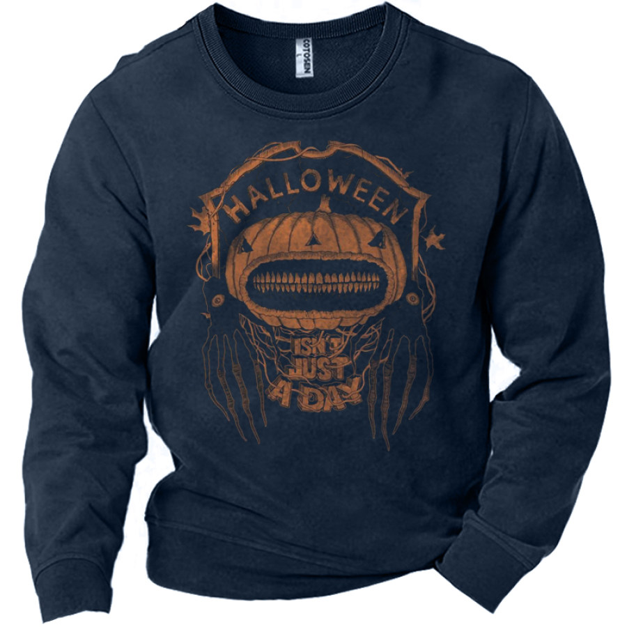 

Halloween Isn't Just A Day Men's Funny Halloween Pumpkin Skull Print Sweatshirt