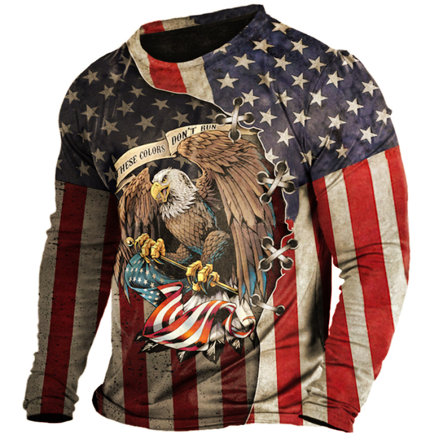 

Men's American Flag Eagle Patchwork Print T-Shirt