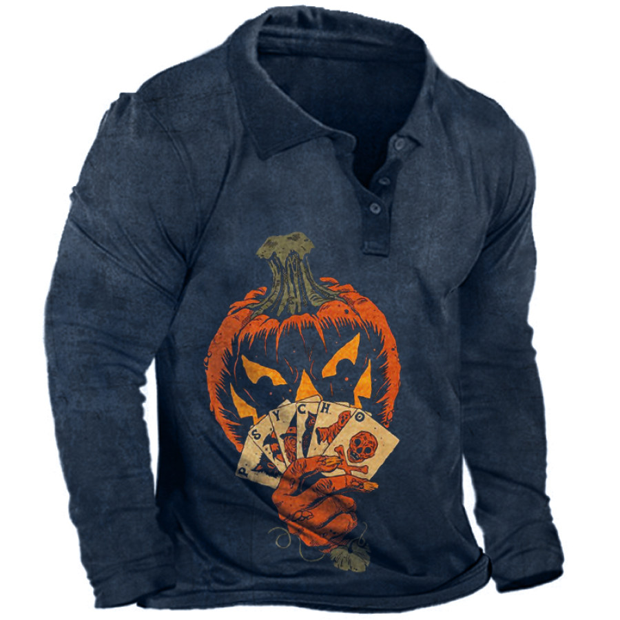 

Men's Vintage Pumpkin Skull Poker Polo T-Shirt