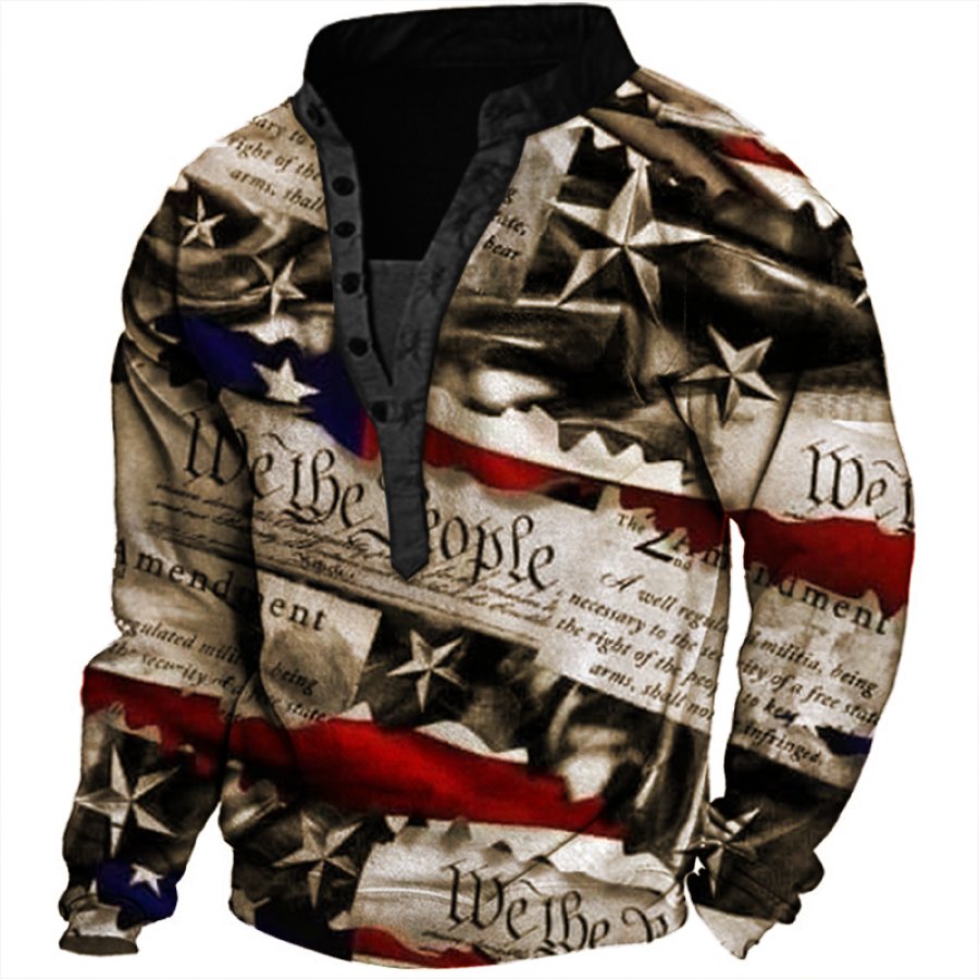 

We The People Men's American Flag Print Henley Collar Sweatshirt