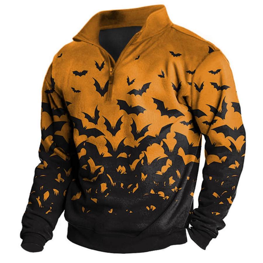 

Men's Halloween Bat Print Zipper Sweatshirt
