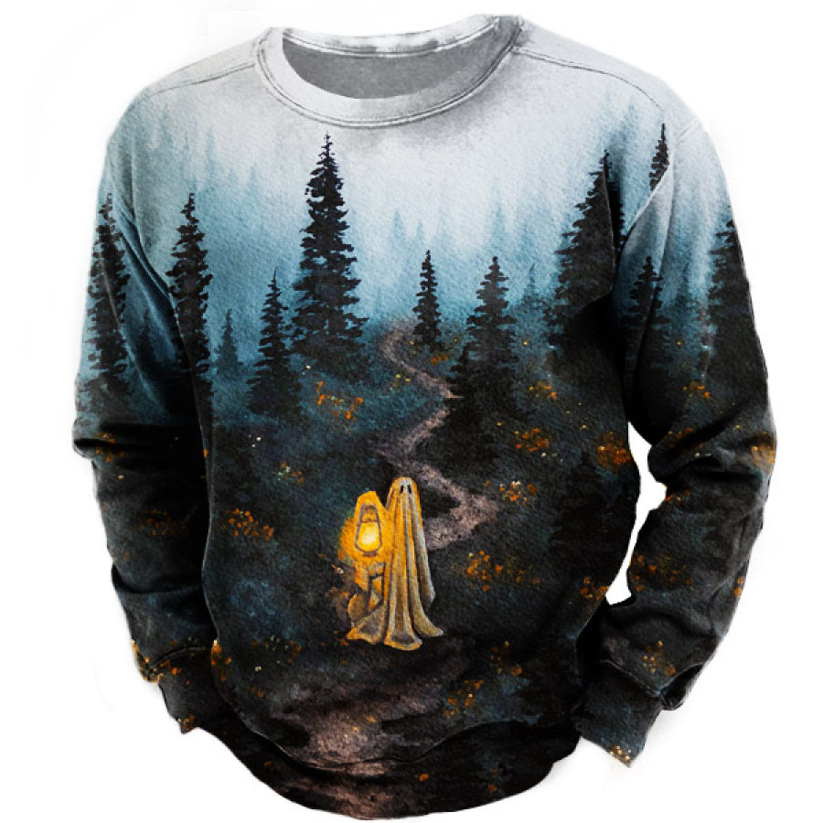 

Men's Halloween Spooky Ghost Forest Print Sweatshirt