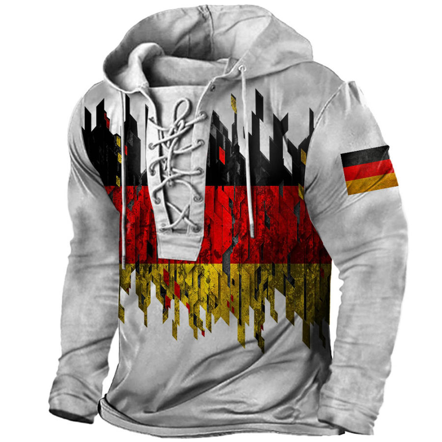 

Men's Outdoor German Flag Lace-Up Hooded T-Shirt