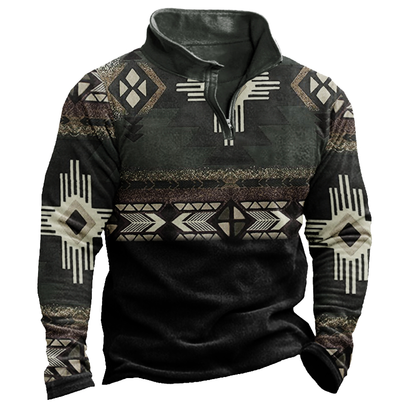 Men's Aztec Zipper Fall And Winter Lapel Sweatshirt