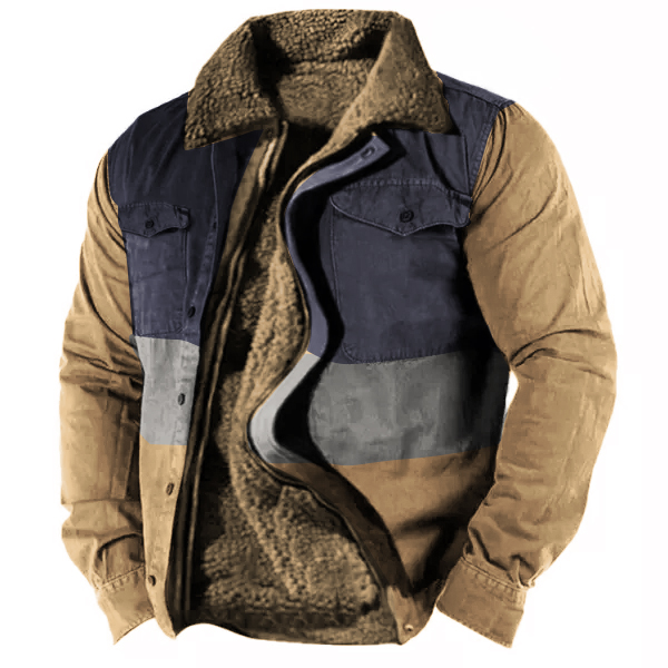 Men's Retro Lining Plus Chic Fleece Zipper Tactical Shirt Jacket