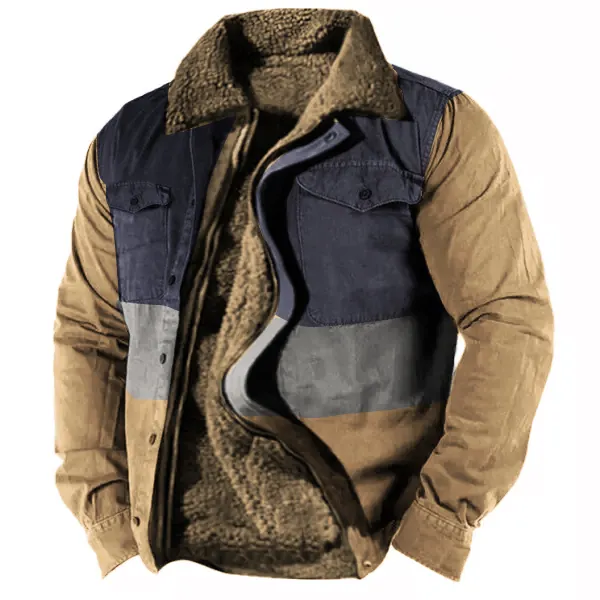 Men's Retro Lining Plus Fleece Zipper Tactical Shirt Jacket - Nikiluwa.com 