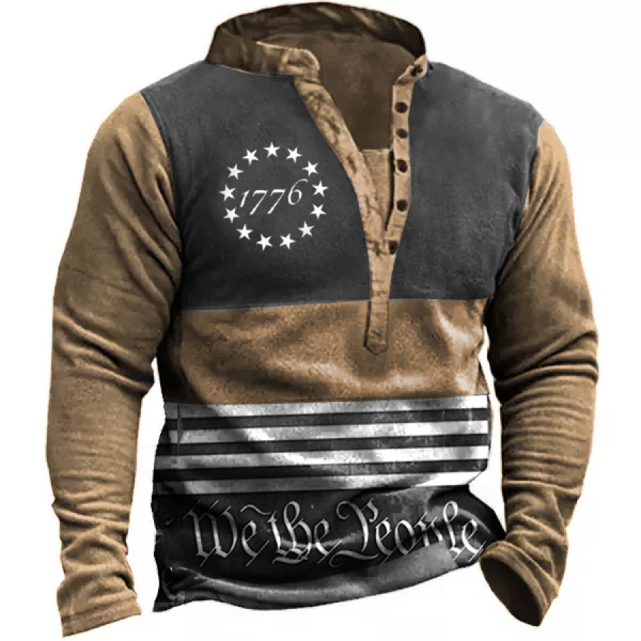 

Men's Outdoor American Flag 1776 Print Henley Tactical Sweatshirt