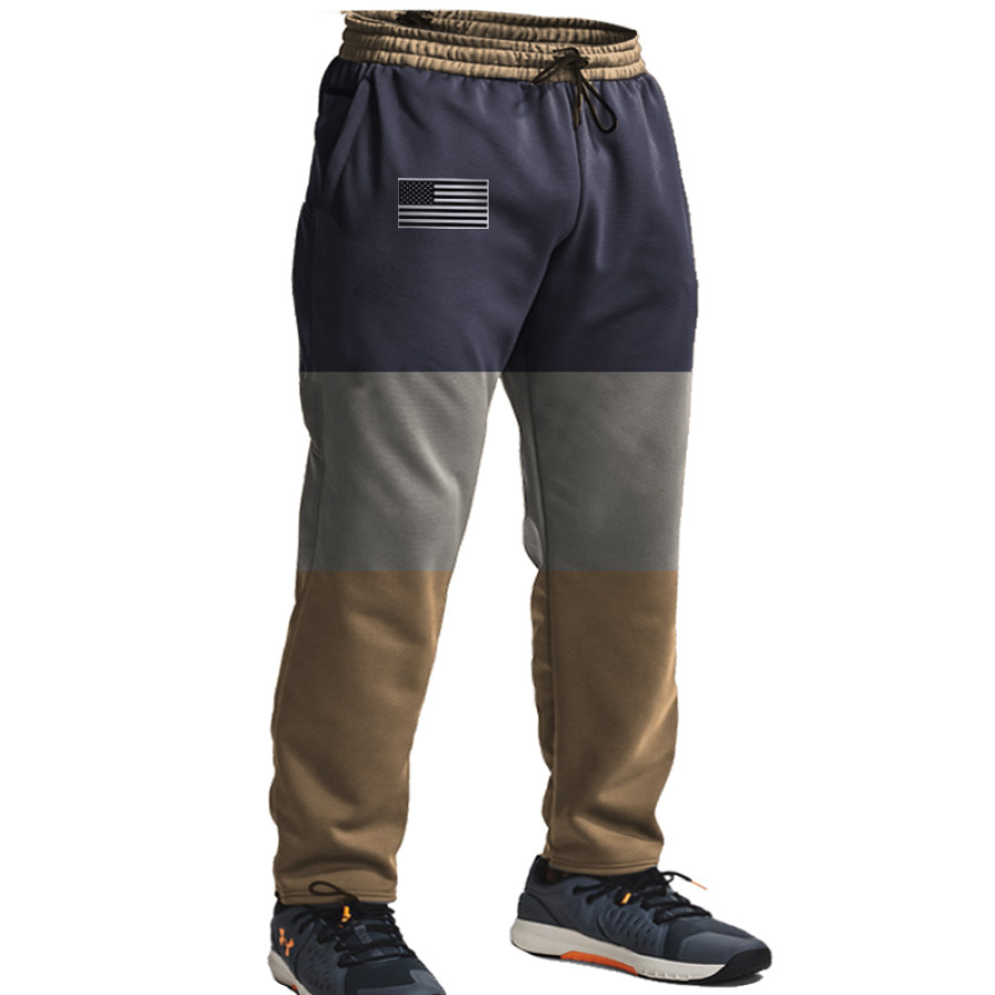 

Men's Outdoor Retro Contrast Color American Flag Print Sweatpants