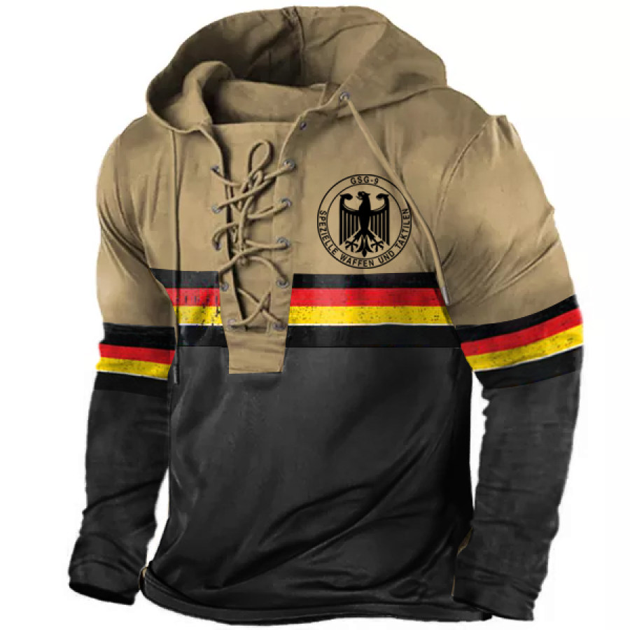 

Men's Vintage GSG 9 German Flag Print Tactical Drawstring Hooded T-Shirt