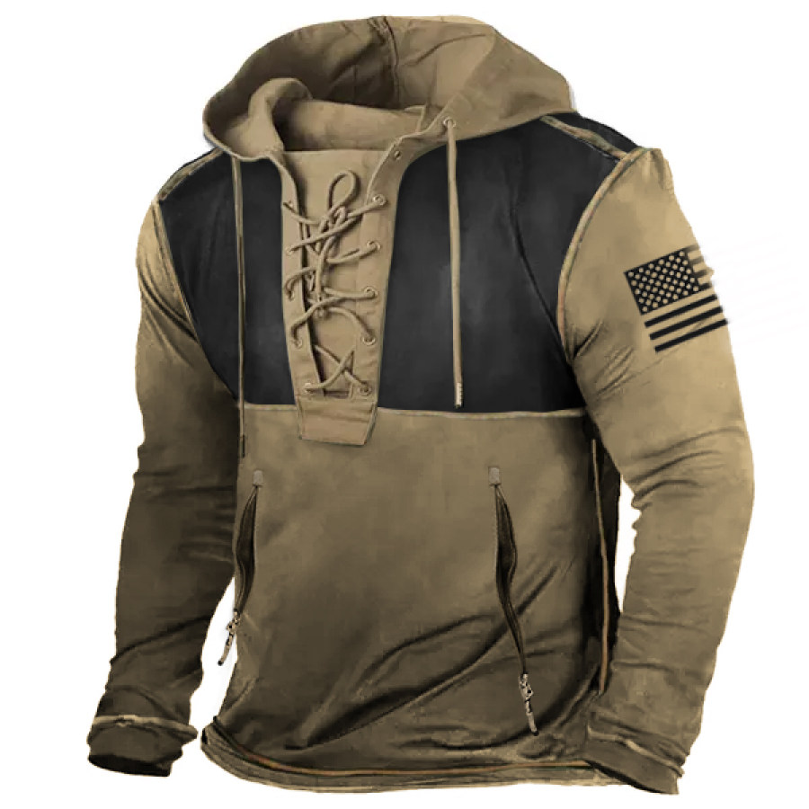 

Men's Outdoor American Flag Print Zip Pocket Drawstring Tactical T-Shirt