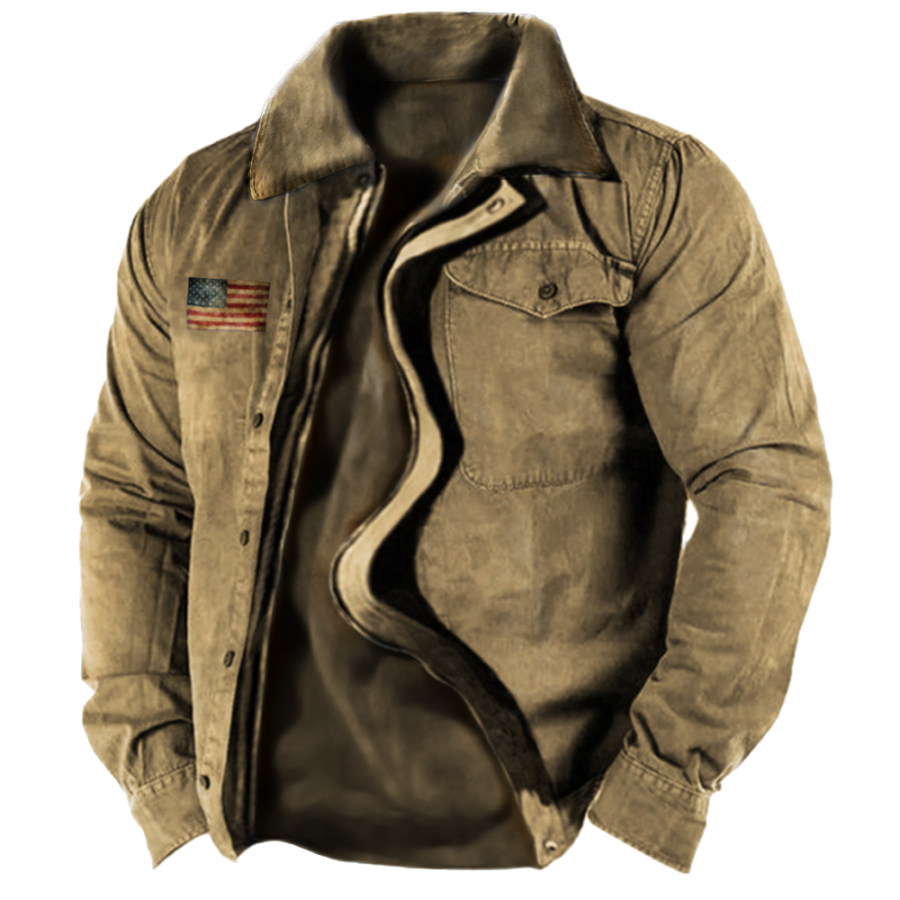 

Men's Vintage American Flag Pocket Workwear Outdoor Tactics Jacket