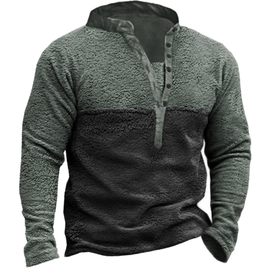 

Men's Outdoor Fleece Warm Henley Collar Tactical Sweatshirt
