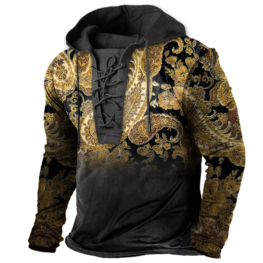 

Men's Vintage Outdoor Tactical Lace-Up Hooded T-Shirt