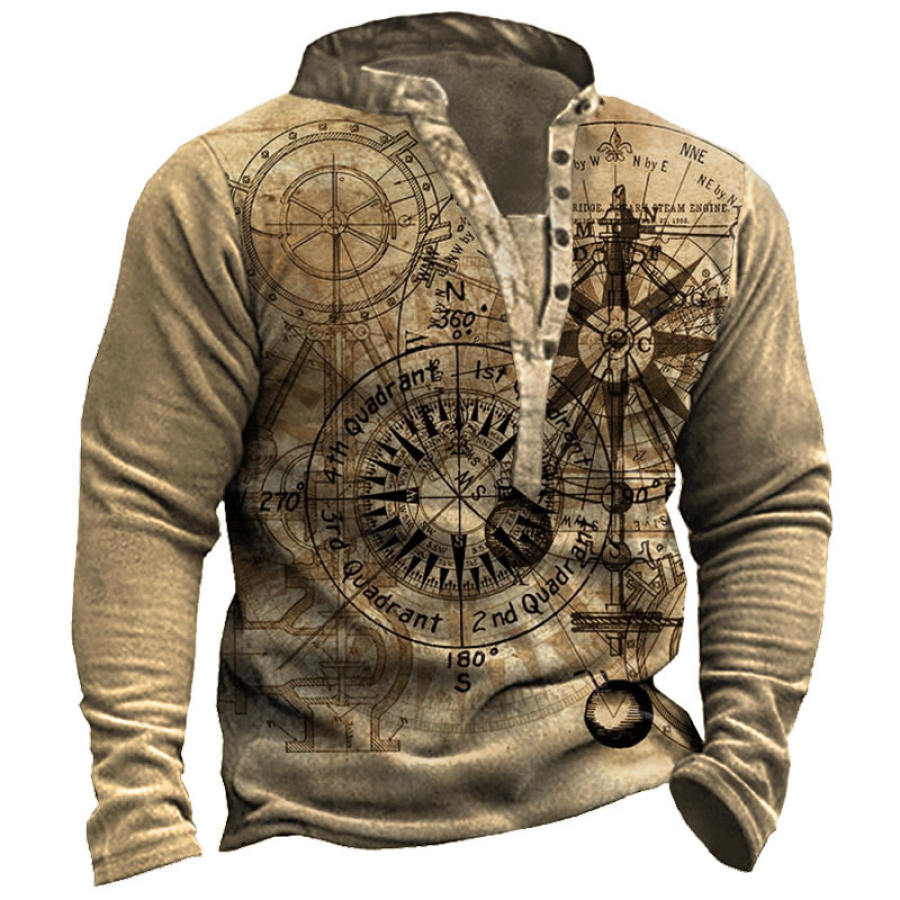 

Men's Vintage Nautical Map Print Henley Sweatshirt