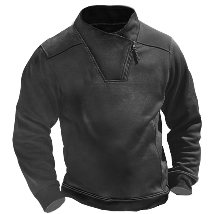 

Men's Zip Half Turtleneck Large Pocket Tactical Patchwork Sweatshirt
