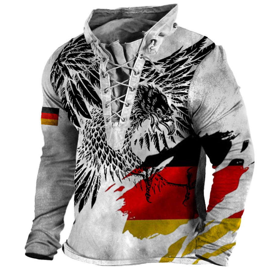 

Men's Outdoor German Flag Eagle Lace-Up Hooded T-Shirt