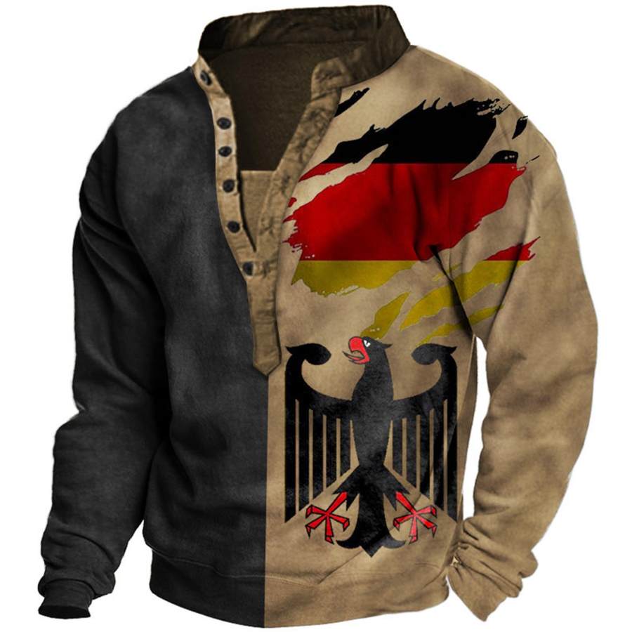

Men's Outdoor German Flag Eagle Print Henley Sweatshirt