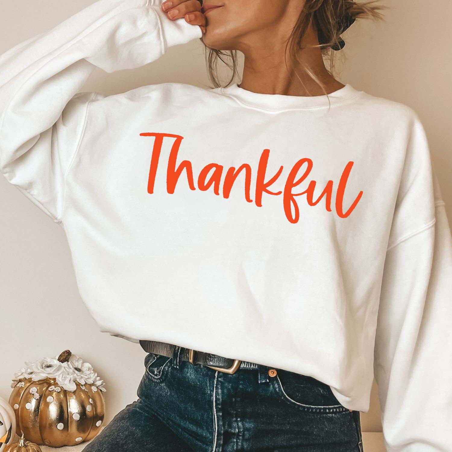 Women's Thankful Thanksgiving Print Chic Sweatshirt