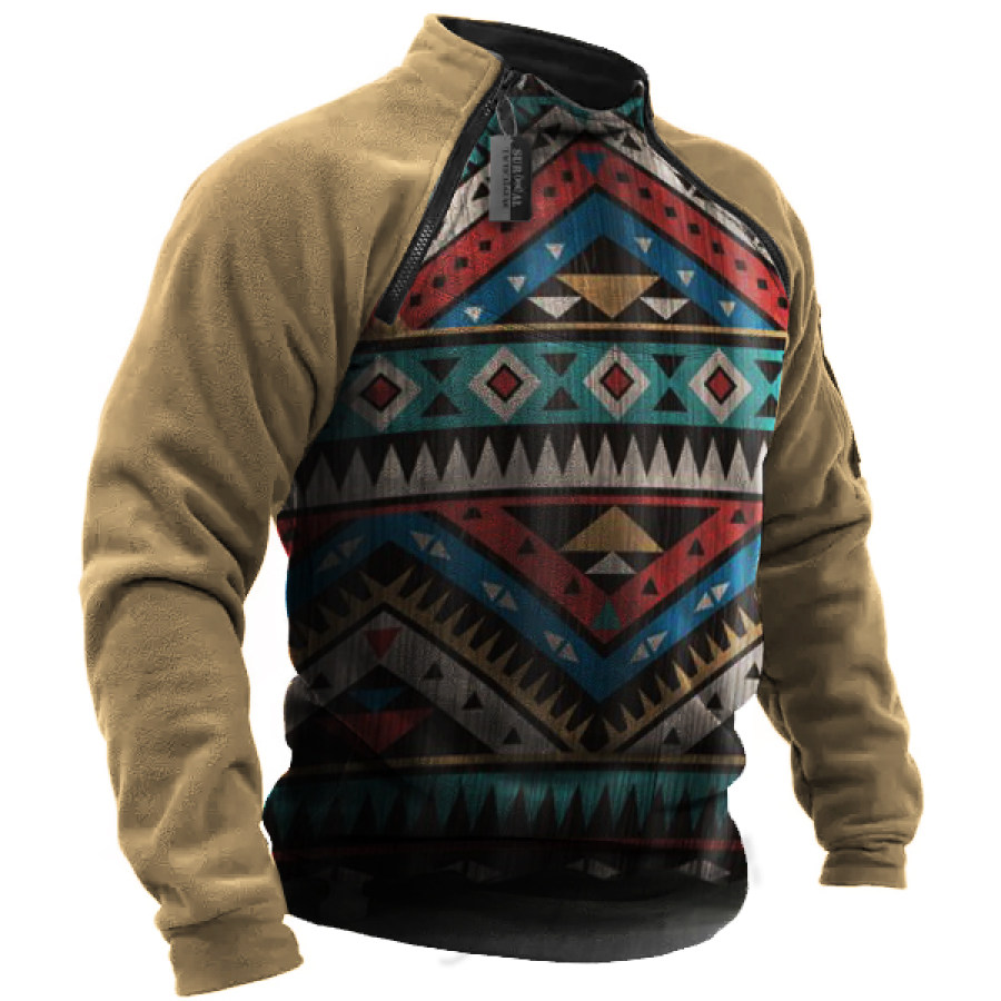 

Aztec Ethnic Print Zipper Stand Collar Men Sweatshirt