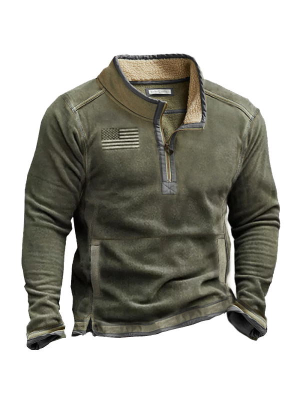 Outdoor Fleece Zippered Half Collar Tactical Men's Sweatshirt