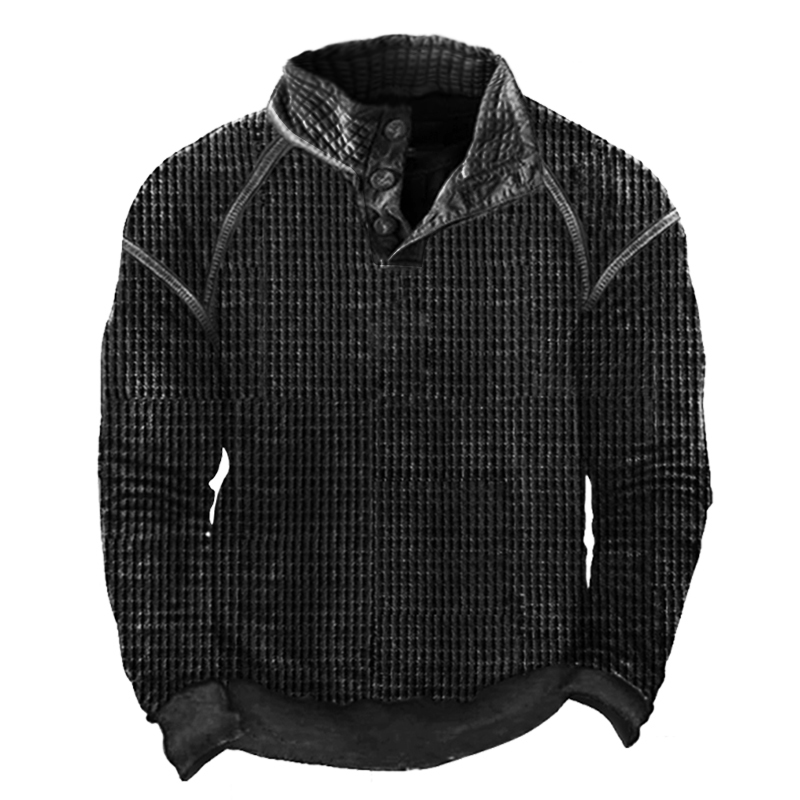 Men's Waffle Knit Henley Chic Sweatshirt