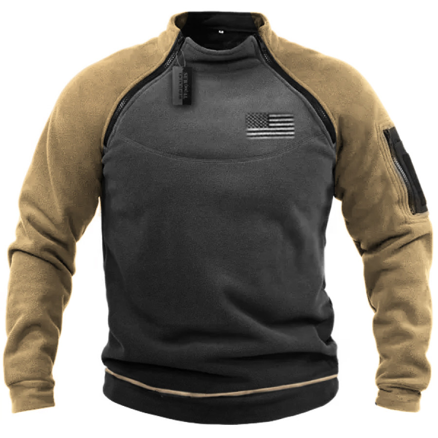 

American Flag Outdoor Fleece Henley Collar Tactical Men's Sweatshirt