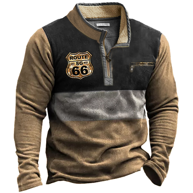 Men's Route 66 Printipper Chic Half Open Collar Tactical Sweatshirt