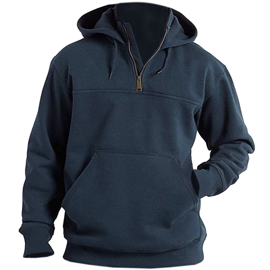 

Men's Outdoor Solid Zip Hooded Pocket Sweatshirt