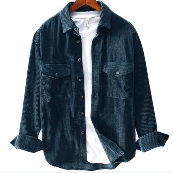 Men's Vintage Thickened Corduroy Pocket Shirt - Kalesafe.com 