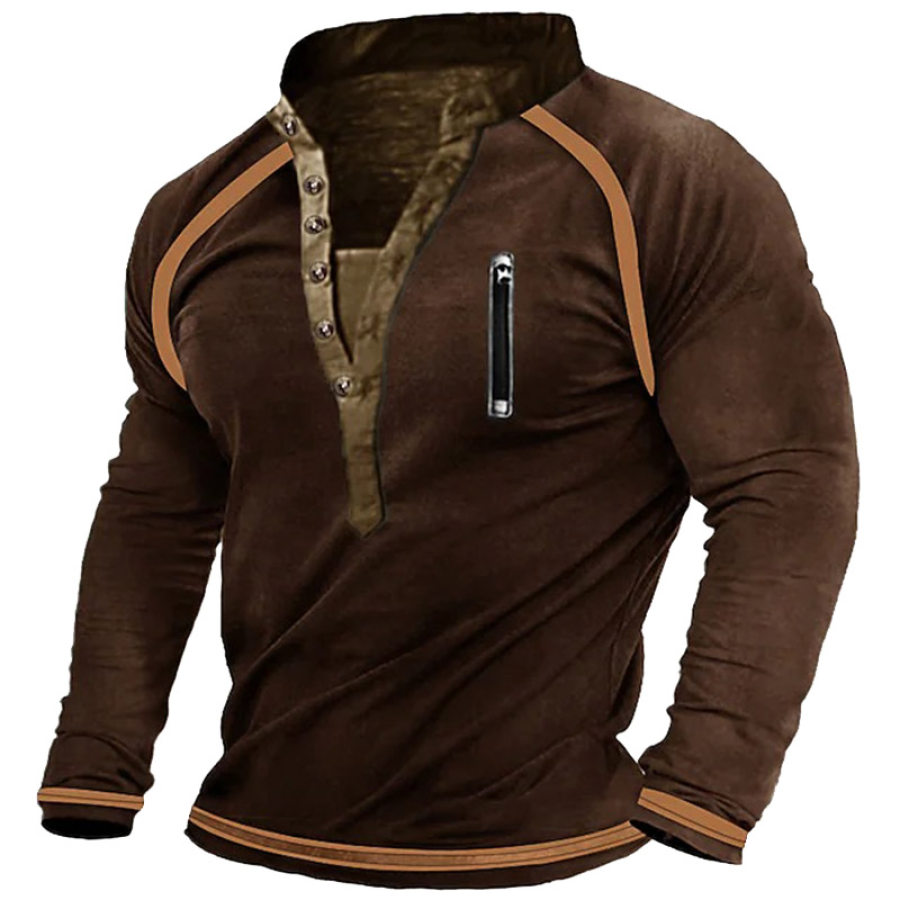 

Camiseta Masculina Retrô De Treinamento Ao Ar Livre De Veludo Cotelê Com Zíper Bolso Táticas Henry