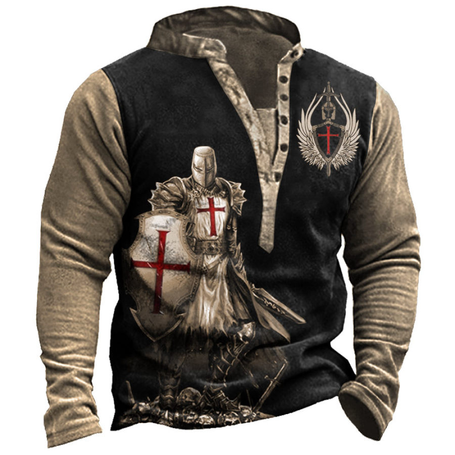 

Men's Vintage Templar Print Henry T-Shirt