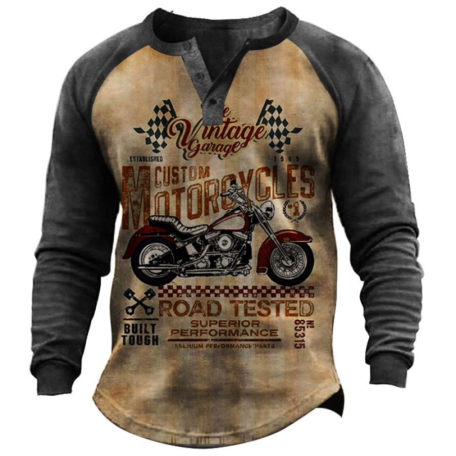 

Men's Vintage Motorcycle Racing Print Henry Sweatshirt